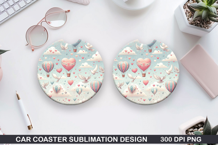 Heart Balloon Car Coaster Sublimation |Valentine Coaster PNG