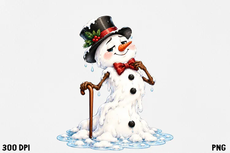 Funny Melting Snowman PNG Christmas Clipart