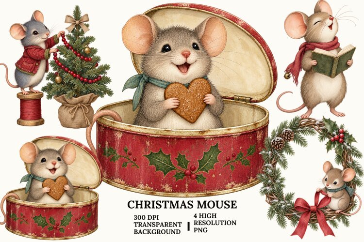 Christmas Mouse PNG, Gingerbread Cookie Winter Sublimation example image 1