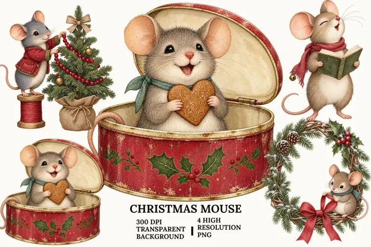 Christmas Mouse PNG, Gingerbread Cookie Winter Sublimation