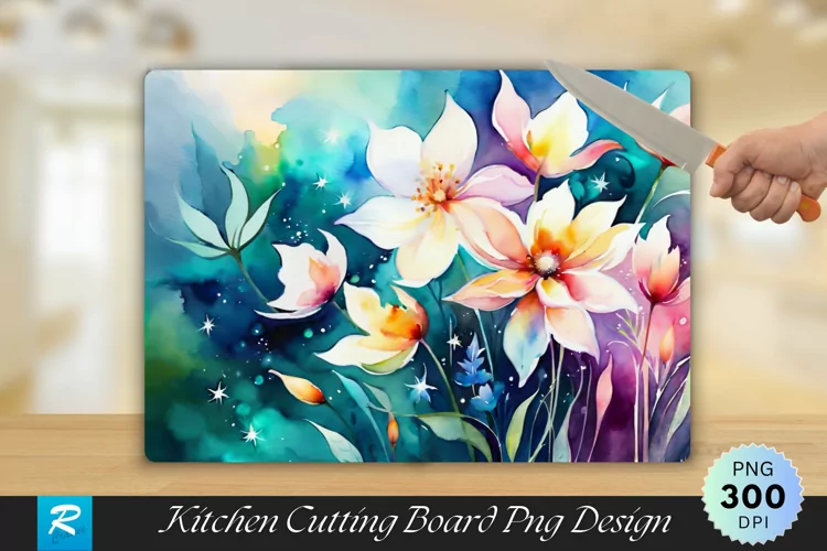 Watercolor Floral Cutting Board Sublimation Design