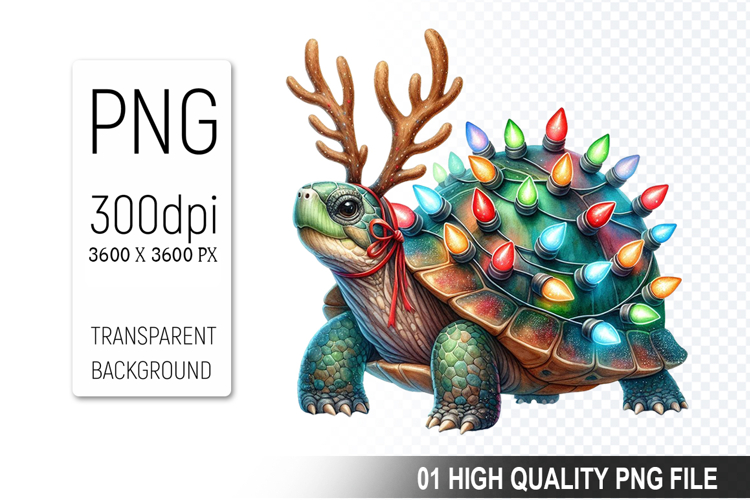 Christmas Turtle With Lights Clipart, Cute Turtle PNG Design