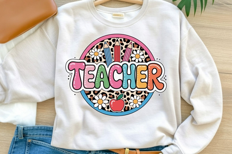 Teacher Leopard Print Daisy SVG PNG
