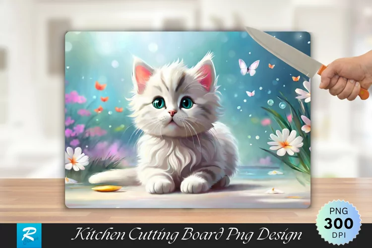 Cute Cat Cutting Board Sublimation Design