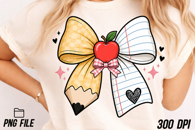 Teacher Pencil Coquette Bow PNG Positive Sublimation