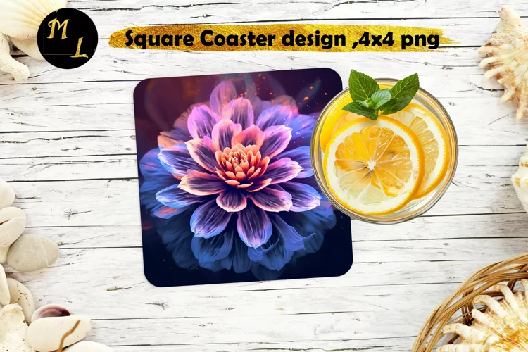 Flowers Coaster sublimation, Flowers Square Coaster design