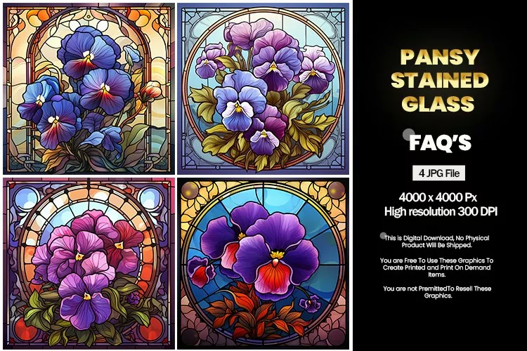 Stained Glass Pansy Square Coaster - 04 Variations