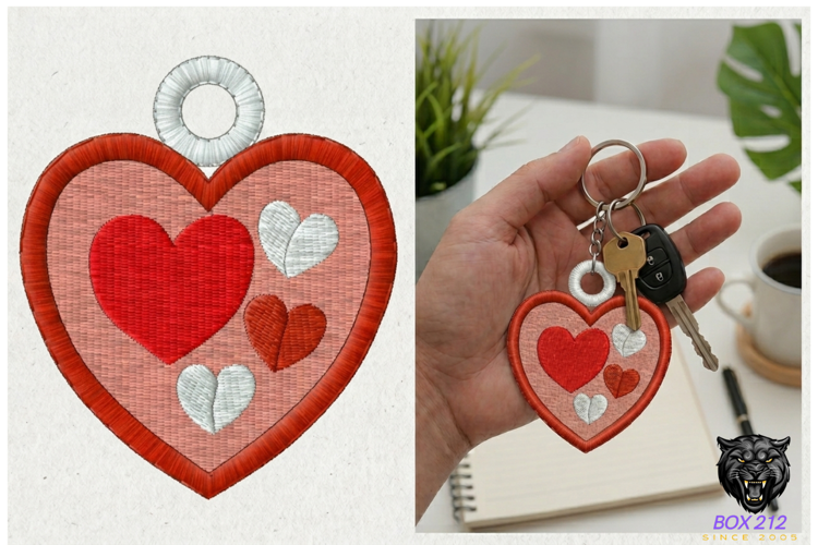 Heart Keychain Embroidery Design