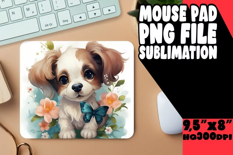 Watercolor Dog & Flower Mouse Pad