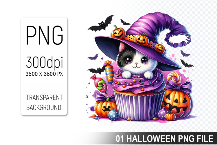Cupcake With A Halloween Cat, Halloween Clipart PNG File
