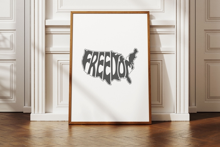 Freedom Typography Word Art in the shape of United States