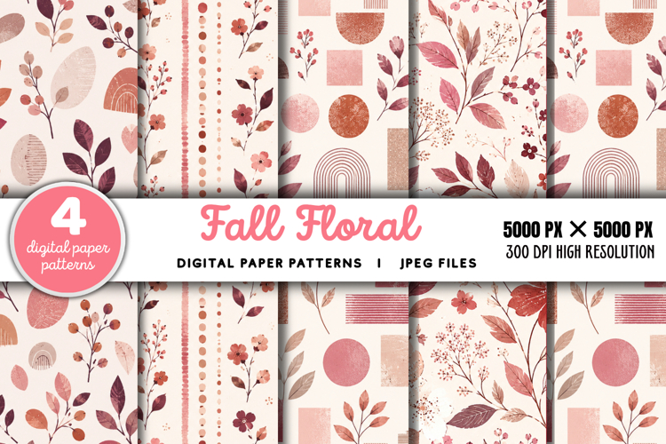 Fall Floral Digital Pattern JPG