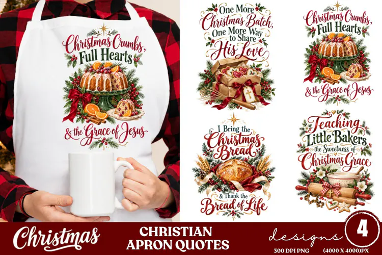 4 Christian Christmas Apron PNG Designs, 4 Faith Christmas B