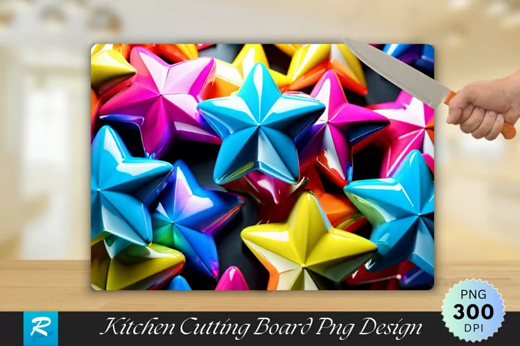 Colorful 3D Stars Cutting Board Sublimation Design