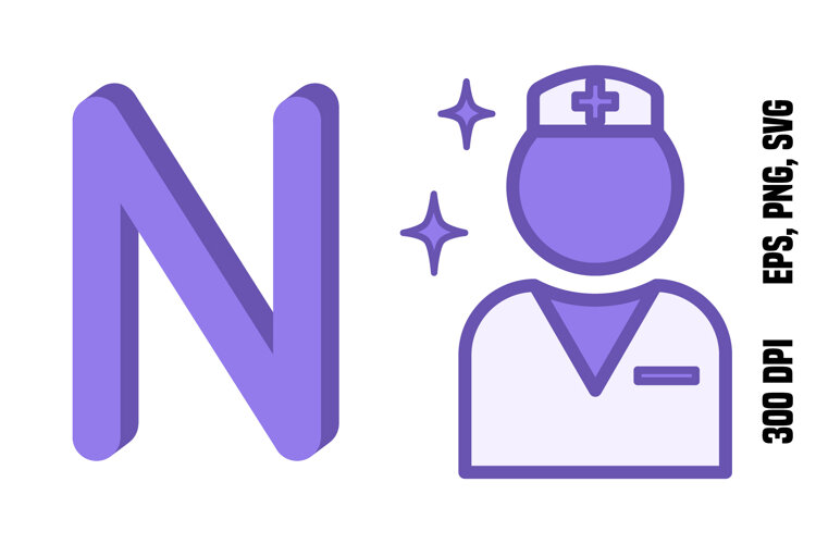 Purple Letter N and Nurse. Vector example image 1