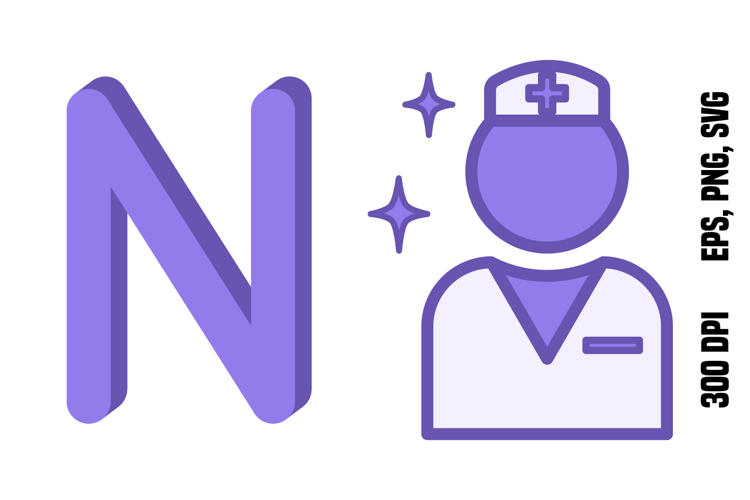 Purple Letter N and Nurse. Vector