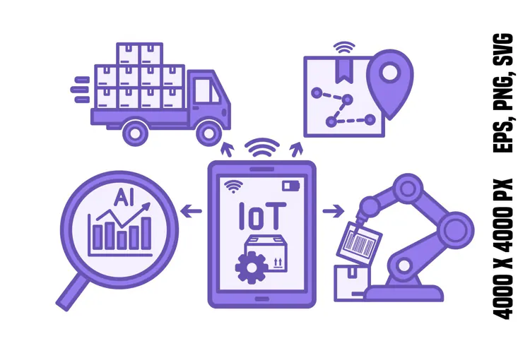 Purple Automated Supply Chain Icon