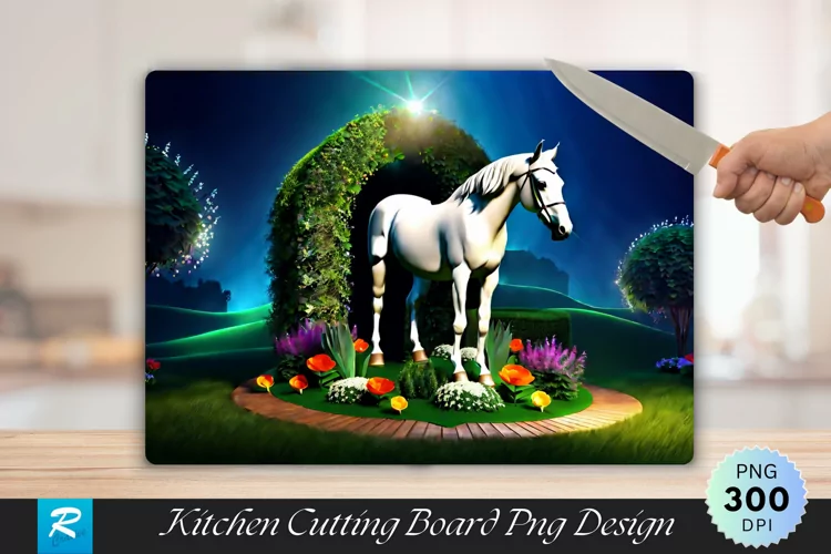 3D Horse With Garden Cutting Board Sublimation Design