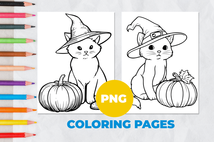 Witchs cat with a pumpkin Coloring Pages | Coloring book