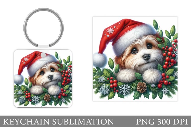Christmas Dog Keychain. Christmas Keychain Sublimation example image 1