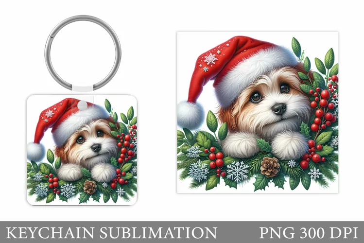 Christmas Dog Keychain. Christmas Keychain Sublimation