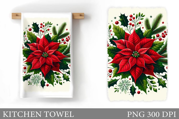 Poinsettia Kitchen Towel. Christmas Kitchen Towel Design example image 1