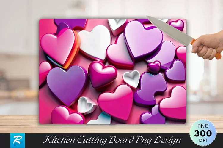 3D Heart Cutting Board Sublimation Design