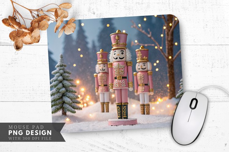 Pink and Gold Nutcracker Christmas Mouse Pad PNG