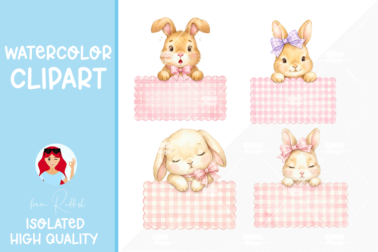4 Cute Baby Bunny Labels PNG for Nursery, Cards and Design