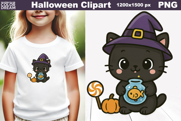 Cat Halloween Dog Clipart | Kitty with Witch Hat PNG