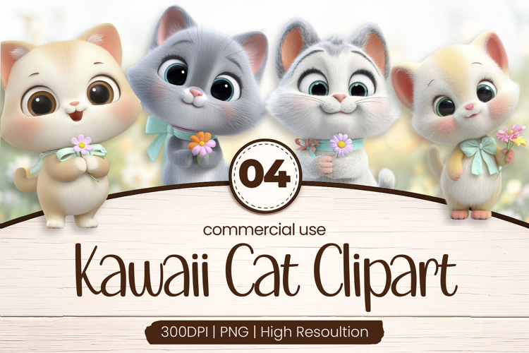Cute Kawaii Kitten Friends Clipart Sublimation PNG
