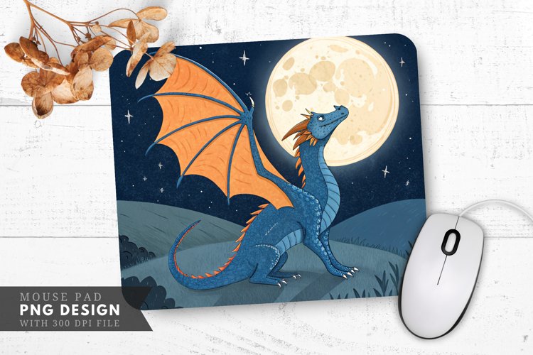 Blue Dragon Under Moonlight Mouse Pad PNG Design