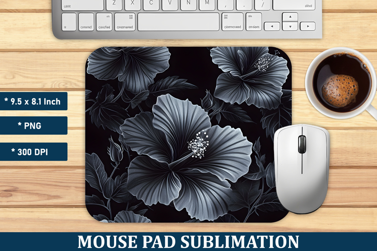 Black Hibiscus Flower Mouse Pad | Mouse Pad Sublimation