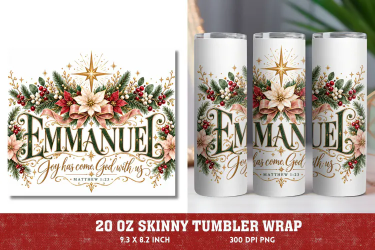 Emmanuel Christmas Tumbler Wrap, Christian Poinsettia 20oz T