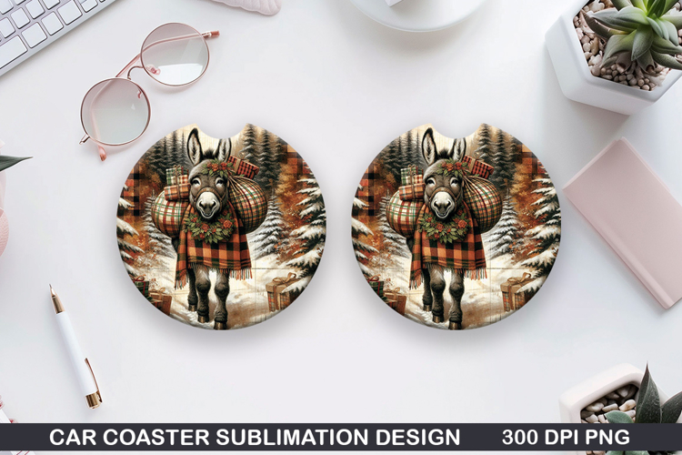 Donkey Car Coaster Sublimation| Christmas Coaster PNG