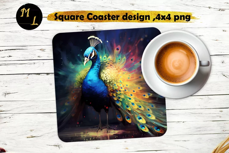 Peacock Coaster sublimation,Peacock Square Coaster design