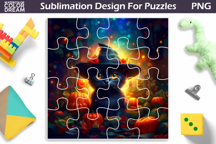 Black Cat Sublimation For Puzzle | Halloween Puzzle