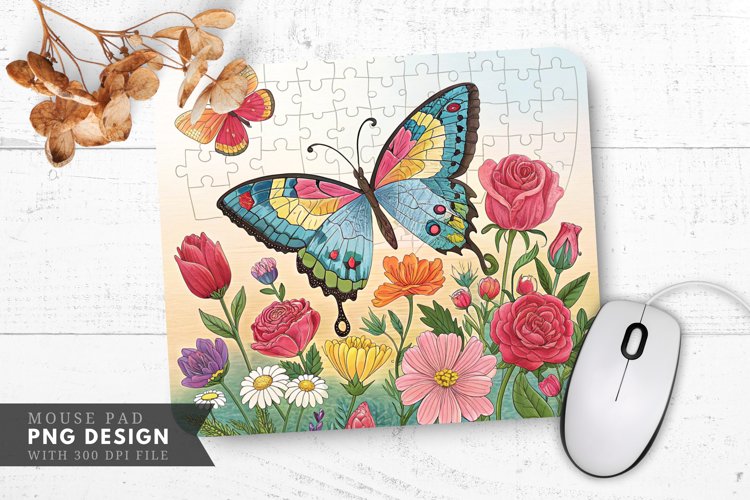 Butterfly Blossom Jigsaw Mouse Pad PNG Design