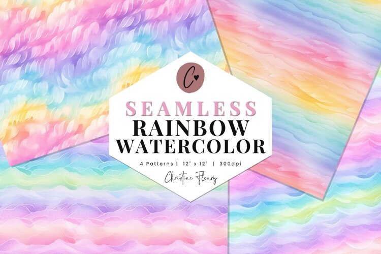 4 Seamless Rainbow Watercolor Digital Paper example image 1