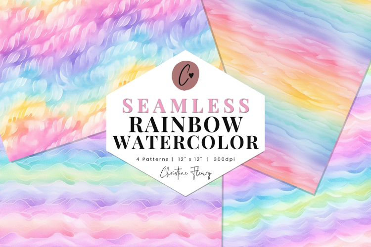 4 Seamless Rainbow Watercolor Digital Paper