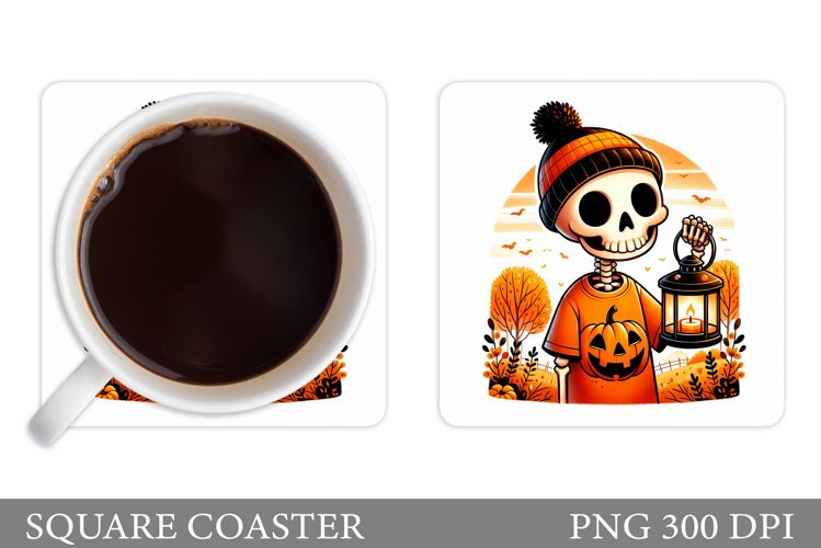 Skeleton Coaster Sublimation. Halloween Coaster Design example image 1