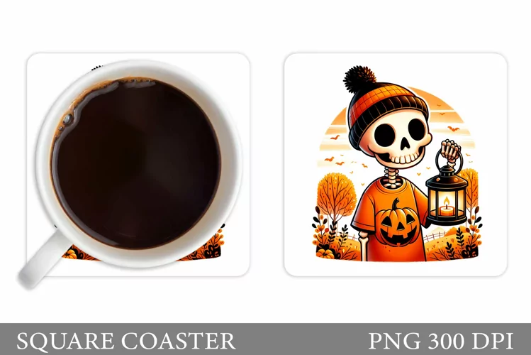 Skeleton Coaster Sublimation. Halloween Coaster Design