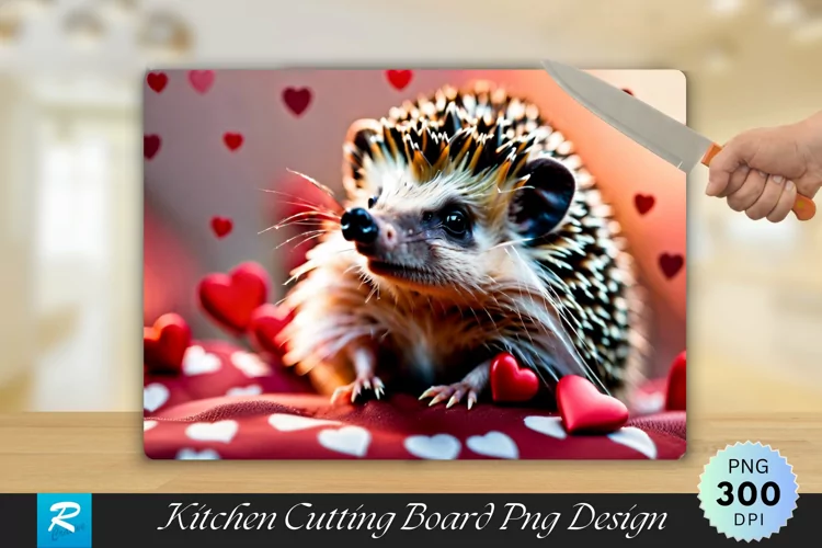Cute Hedgehog With Hearst Cutting Board Sublimation Design