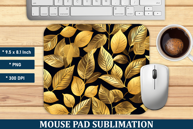 Gold Leaves Pattern Mouse Pad | Mouse Pad Sublimation