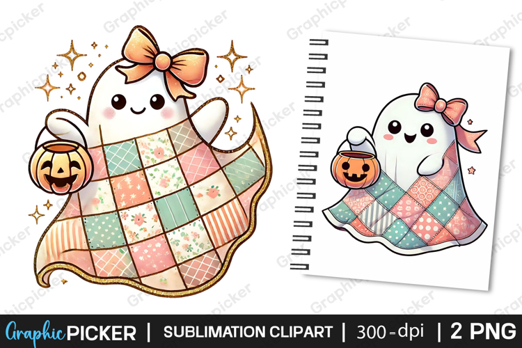 Patchwork Ghost Halloween Sublimation PNG, Halloween PNG