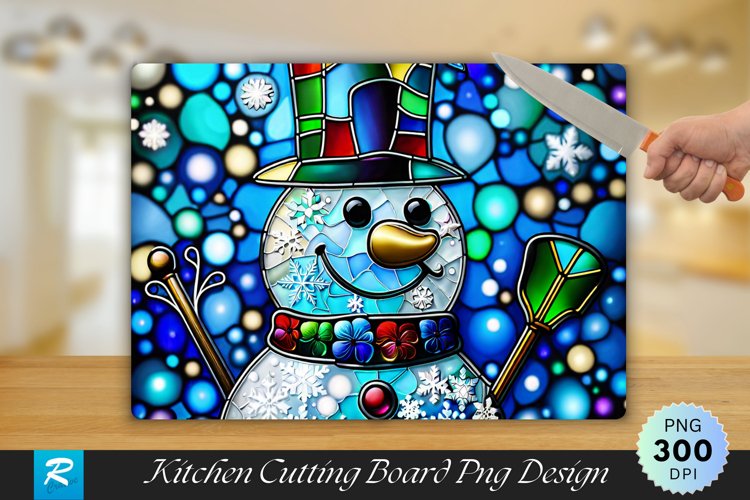 Stained Glass Snow Man Cutting Board Sublimation Design example image 1