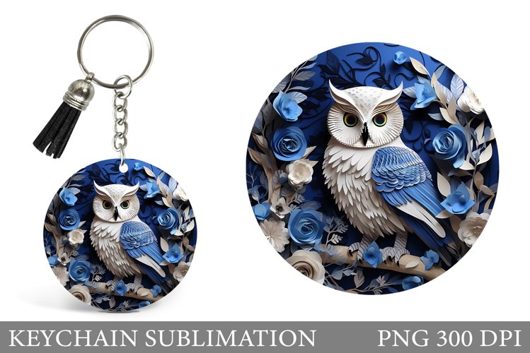 Owl Round Keychain Design. 3D Owl Keychain Sublimation example image 1
