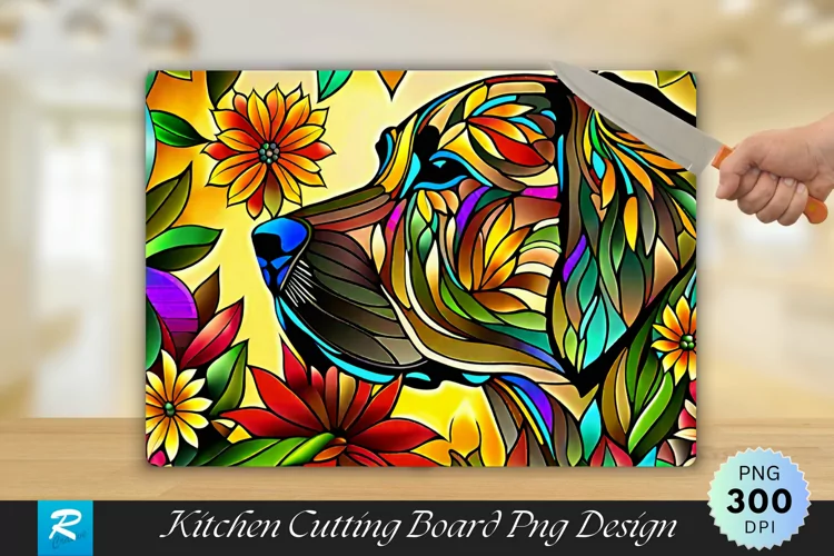 Dog Stained Glass Cutting Board Sublimation Design