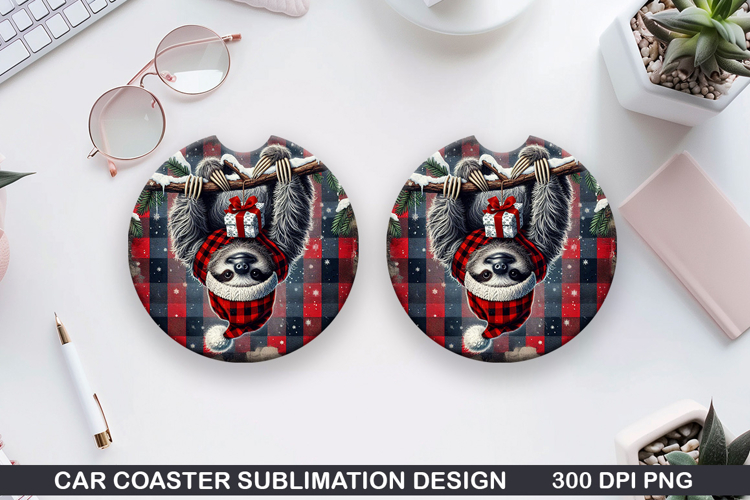 Sloth Car Coaster Sublimation| Christmas Coaster PNG