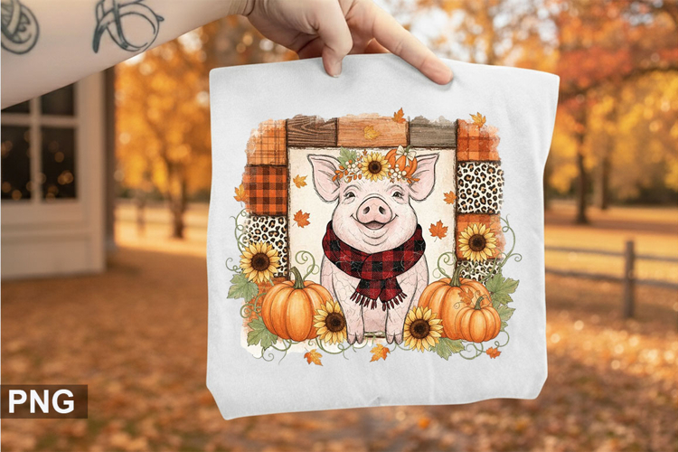 Autumn Pig Sublimation - Halloween PNG Design